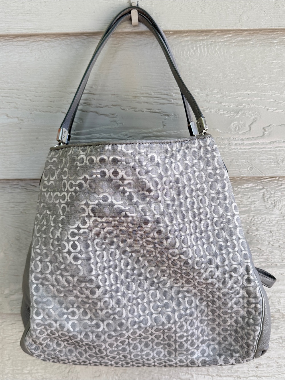 Coach Madison Needlepoint Op Art Small Phoebe Shoulder Bag Tote Gray F1376 26281
